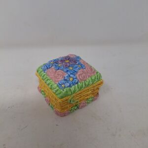 JCM Flower Basket Trinket Box Ceramic Painted Floral Storage Jewelry Spring